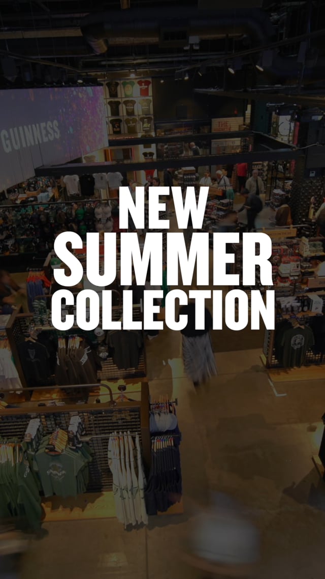 Inside the Guinness Storehouse shop, with the words New Summer Collection over the shot.